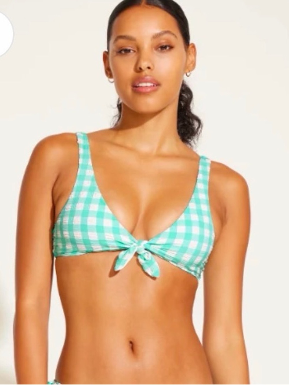 NWT Vitamin A Lou Bikini Top in Seafoam Pucker Gingham Size XL